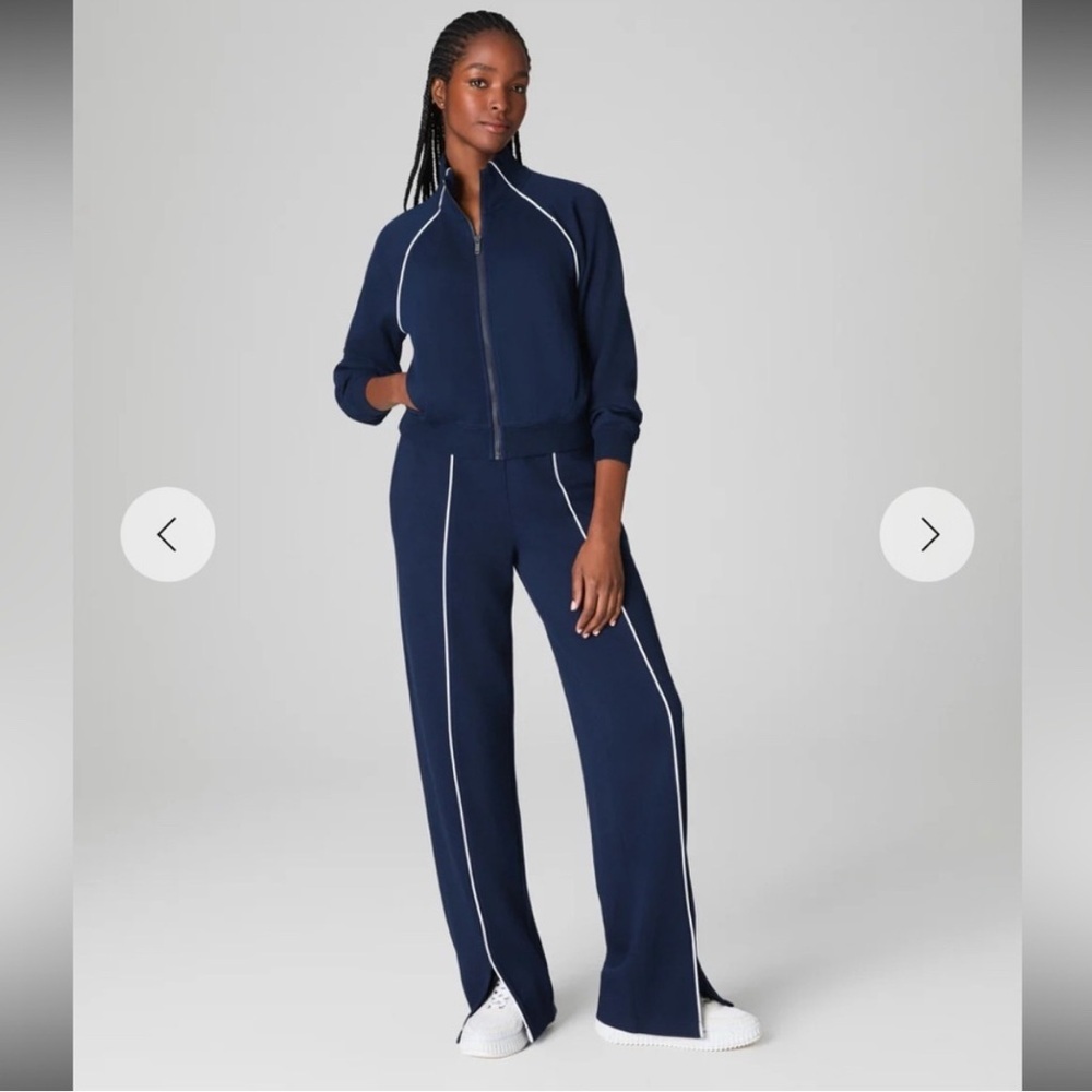 SPANX Air Essentials Navy Track Pants with White Piping